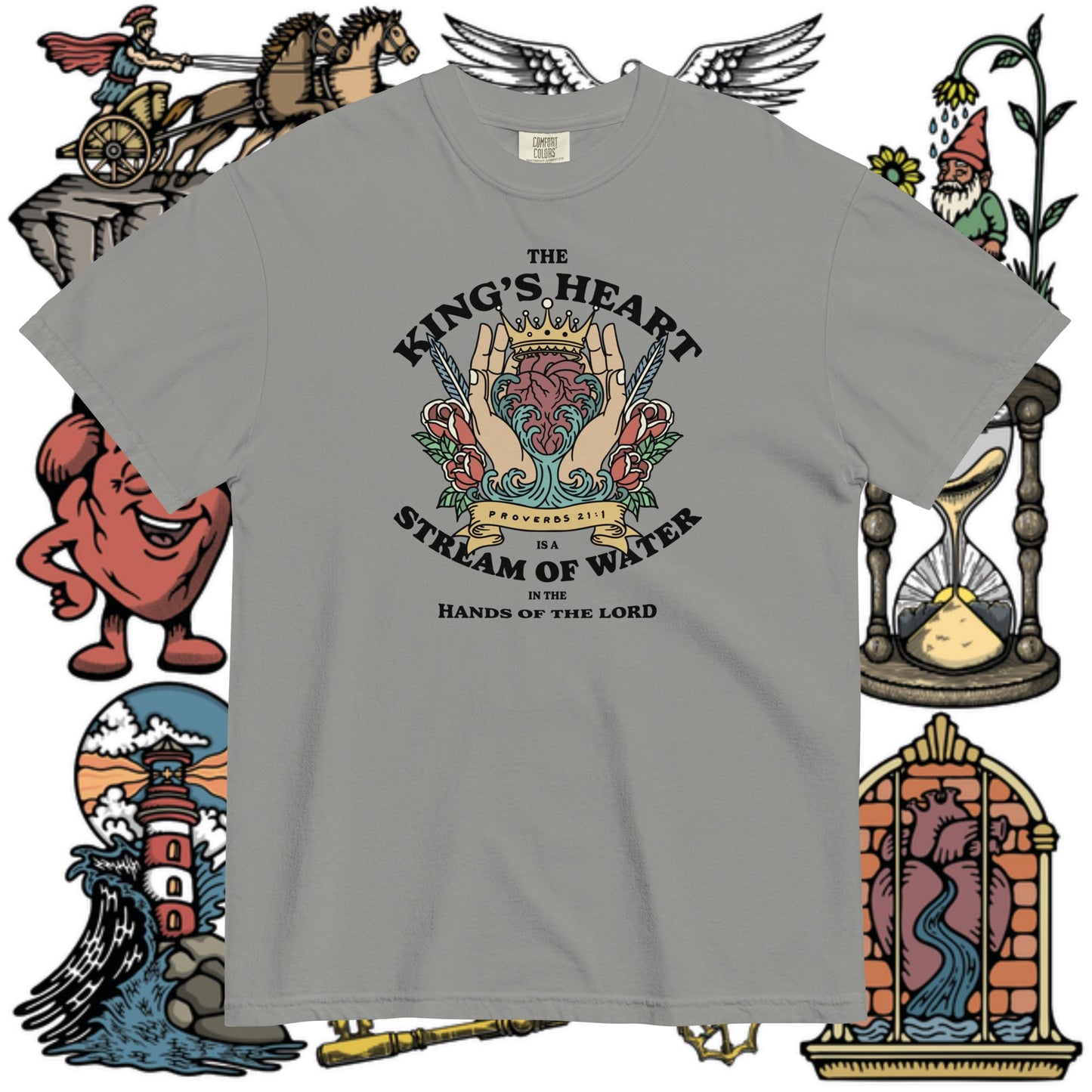 The King's Heart | Proverbs 21:1 | Light Mode Christian Comfort Colors T-Shirt