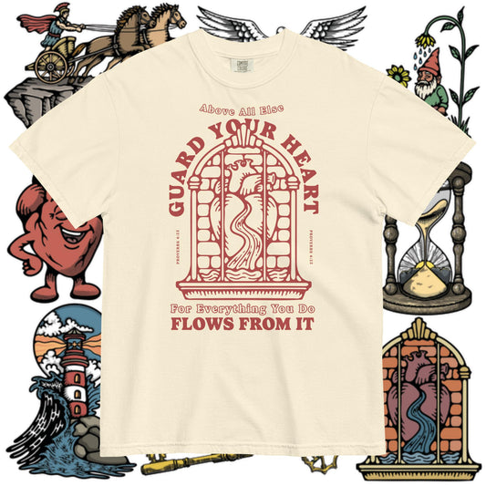 Guard Your Heart | Proverbs 4:23 | Maroon/Cream Cotton T-Shirt